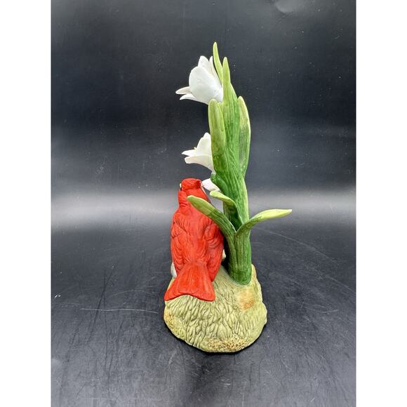 Vintage Porcelain Red Cardinal with White Flowers Figurine Sculpture MINT - Picture 5 of 9